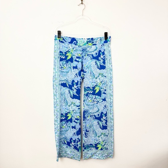 Lilly Pulitzer Bal Harbour Palazzo Pants Sea Siren Blue Wide Leg - Picture 2 of 6